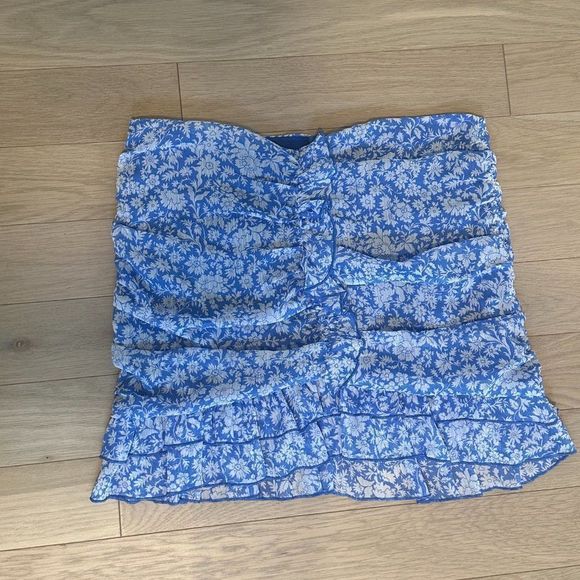 ZARA Blue and White Chiffon Mini skirt - Picture 4 of 6